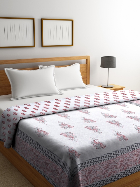 

Rajasthan Decor White & Pink Ethnic Motifs Mild Winter 120 GSM Double Bed Quilt