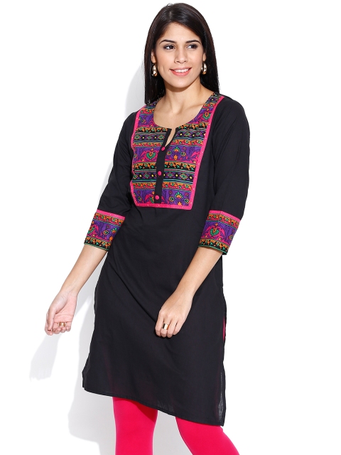 

Jaipur Kurti Black Printed Kurta