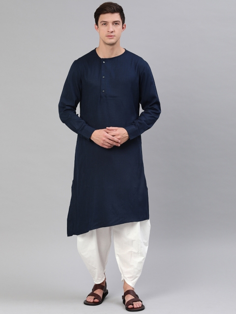

Anouk Men Navy Blue & White Solid Kurta with Dhoti Pants