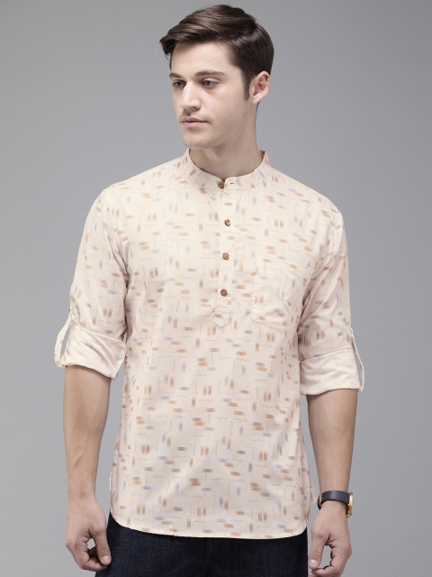 

Anouk Men Beige & Blue Printed Straight Kurta