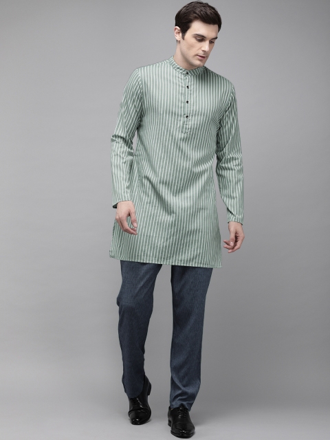 

Anouk Men Green & Grey Striped Kurta with Trousers