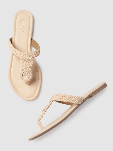 

Anouk Women Cream-Coloured Textured T-Strap Flats