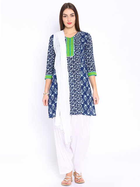 

Jaipur Kurti Navy & White Printed Salwar Suit with Dupatta, Navy blue