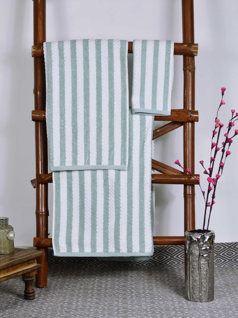 

Avira Home Set of 3 450 GSM Green & White Striped Towels