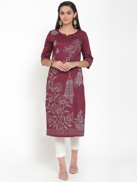 

ETIQUETTE Women Wine-Coloured Printed Kurta, Burgundy