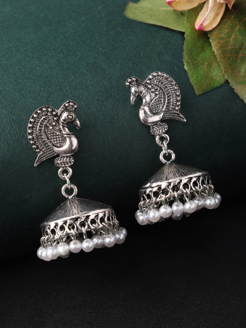 

Rubans Silver-Toned Dome Shaped Jhumkas