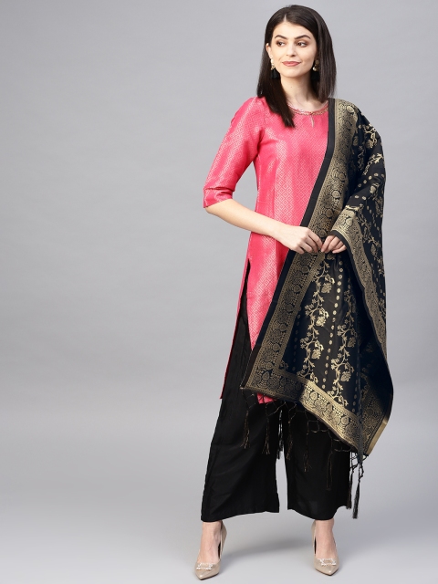 

SUTRAM Black & Golden Woven Design Zari Banarasi Dupatta