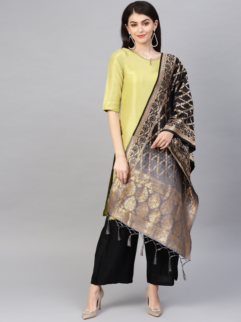 

Sutram Black & Golden Zari Woven Design Banarasi Dupatta