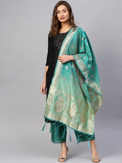 

Sutram Green & Golden Zari Woven Design Banarasi Dupatta