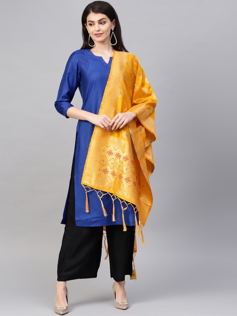 

Sutram Mustard Yellow & Golden Zari Woven Design Banarasi Dupatta