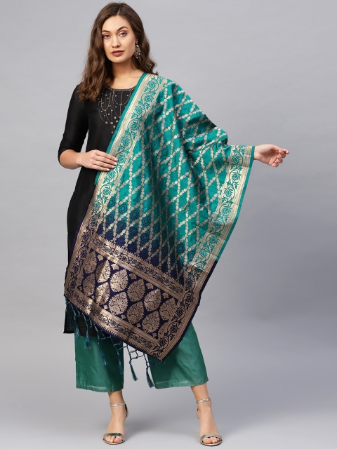 

Sutram Blue & Golden Zari Woven Design Banarasi Dupatta