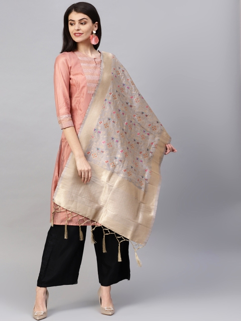 

Sutram Grey & Golden Zari Woven Design Banarasi Dupatta