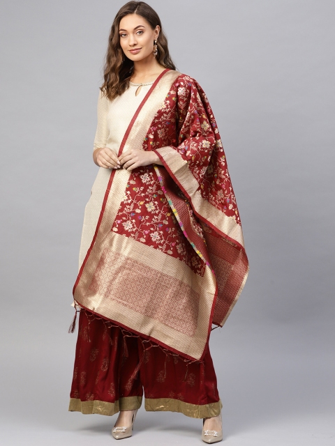 

SUTRAM Maroon & Golden Zari Woven Design Banarasi Dupatta