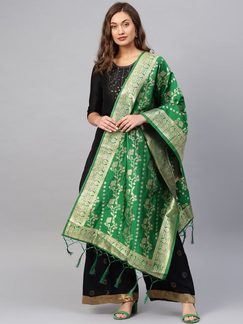 

Sutram Green & Golden Zari Woven Design Banarasi Dupatta