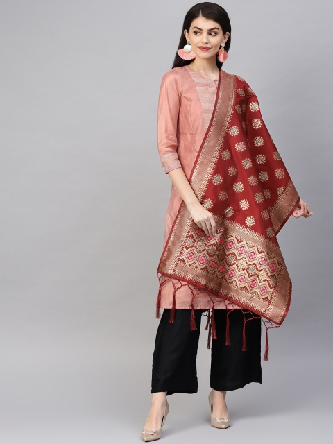 

Sutram Maroon & Golden Zari Woven Design Banarasi Dupatta