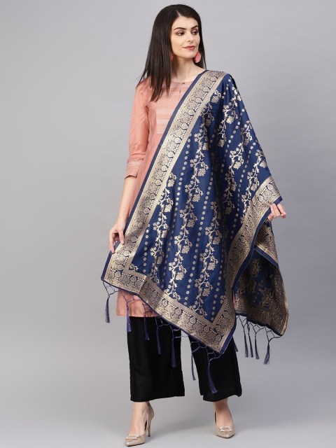 

Sutram Navy Blue & Golden Zari Woven Design Banarasi Dupatta