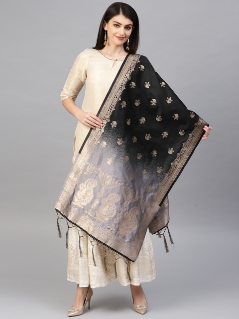 

SUTRAM Black & Charcoal Woven Design Zari Banarasi Dupatta