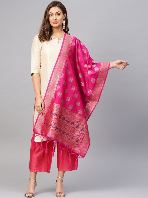 

SUTRAM Magenta & Golden Zari Woven Design Banarasi Dupatta
