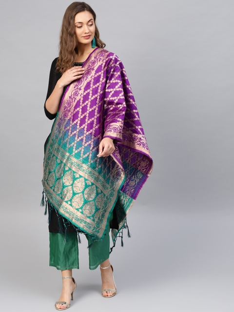 

SUTRAM Women Purple & Blue Zari Woven Design Banarasi Dupatta