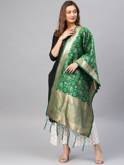 

SUTRAM Women Green & Golden Zari Woven Design Banarasi Dupatta