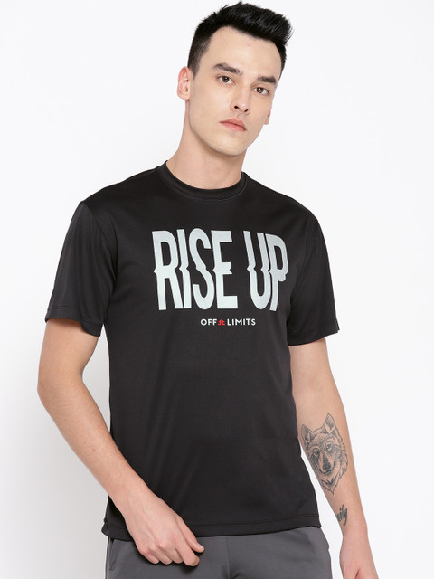 

OFF LIMITS Men & Silver Black Printed Slim Fit Training T-shirt