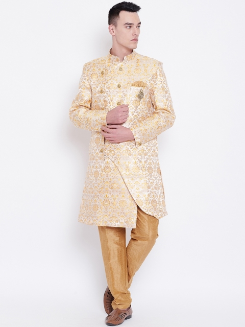

SG RAJASAHAB Men Off-White & Golden Woven Design Sherwani