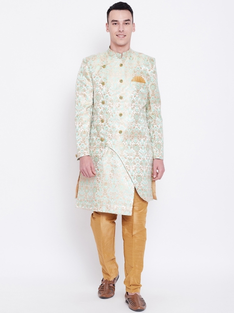 

SG RAJASAHAB Men Off-White & Beige Woven Design Silk Sherwani with Trousers