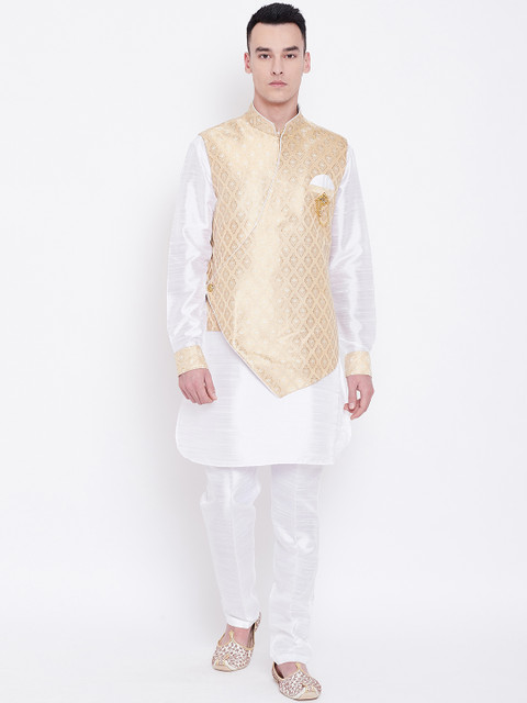 

SG RAJASAHAB Men White Regular Raw Silk Kurta with Trousers
