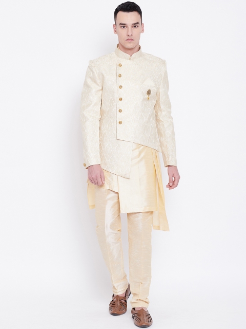 

SG RAJASAHAB Men Cream-Coloured Solid Kurta with Trousers And Jacket
