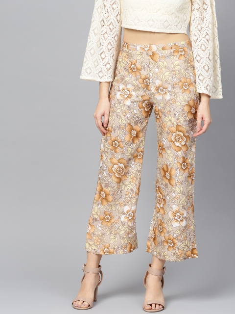 

Ives Women Beige & Brown Printed Cropped Straight Palazzos