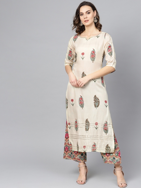 

Ives Women Beige Printed Kurta with Palazzos