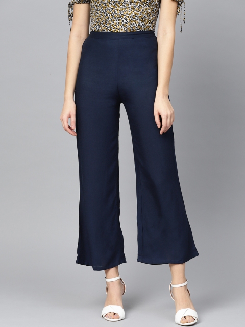

Ives Women Navy Blue Solid Cropped Straight Palazzos