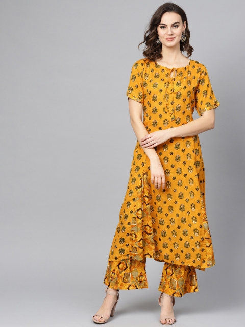 

Ives Women Mustard Yellow & Green Printed Kurta with Palazzos