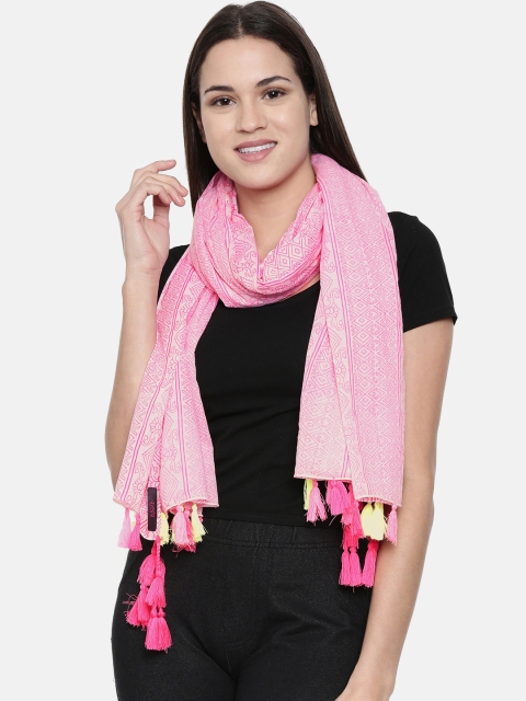 

Ayesha Women Pink Printed Scarf, White
