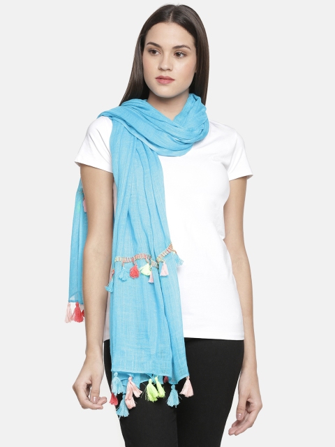 

Ayesha Blue Solid Cotton Scarf