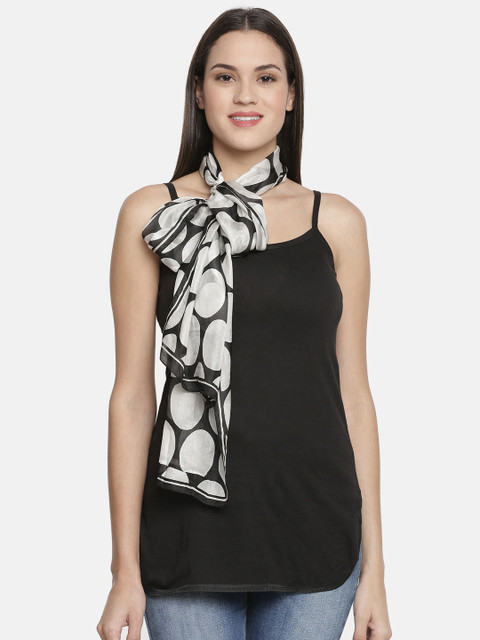 

Ayesha Women Black & White Polka Dot Printed Scarf