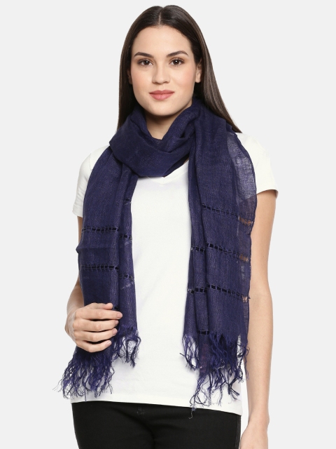 

Ayesha Navy Blue Linen Cutwork Scarf