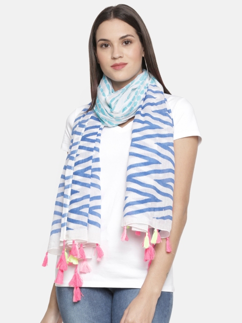 

Ayesha Women White & Blue Printed Scarf