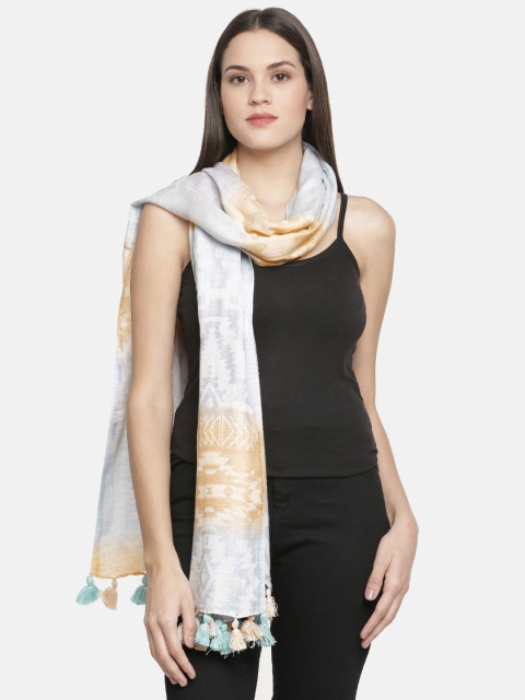 

Ayesha Women Off-White & Green Self-Design Scarf
