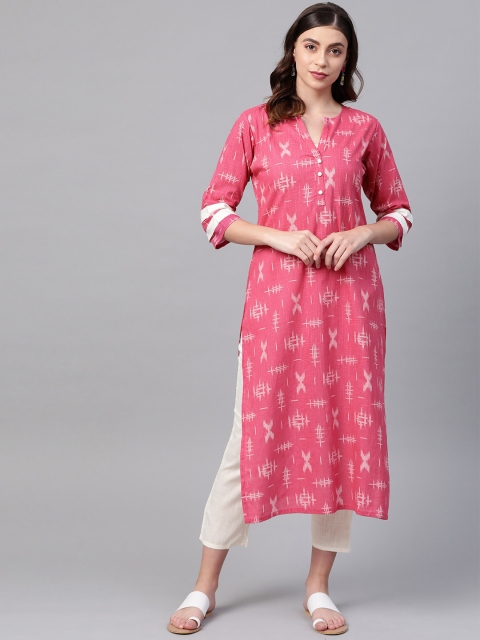 

Ives Women Pink & Off-White Printed Kurta with Trousers
