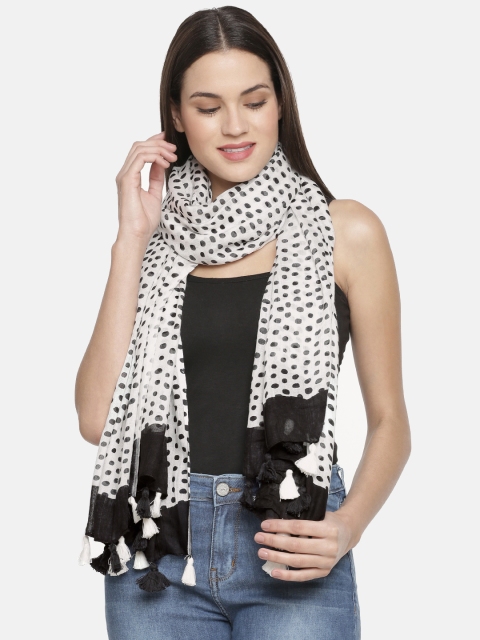 

Ayesha Black viscose Printed scarf with Tassels