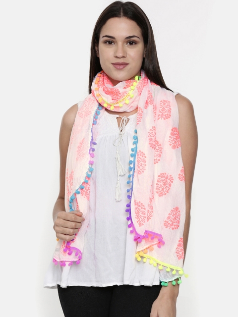 

Ayesha Women White & Orange Printed Scarf