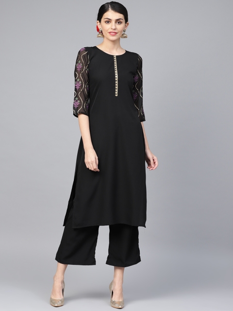 

ZIYAA Women Black Printed Detail Kurta with Palazzos