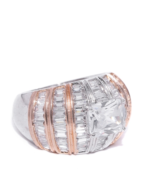 

Melani Borsa Rose Gold-Toned Silver-Plated CZ Studded Finger Ring