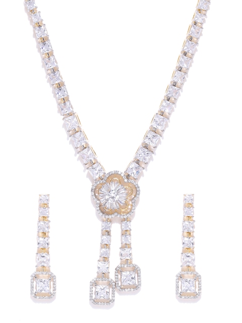 

Melani Borsa Silver-Toned Gold-Plated Handcrafted CZ Stone-Studded Jewellery Set