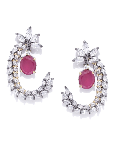 

Melani Borsa Magenta Gold Plated CZ STudded Handcrafted Contemporary Drop Earrings