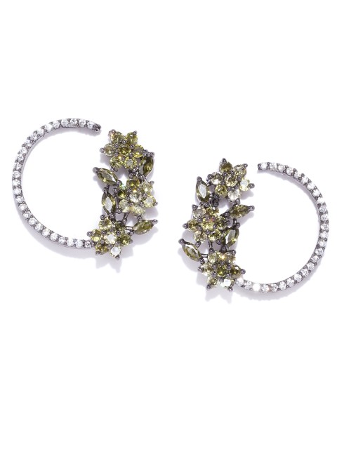 

Melani Borsa Green & Gunmetal-Toned Gold Plated CZ Studded Handcrafted Floral Studs