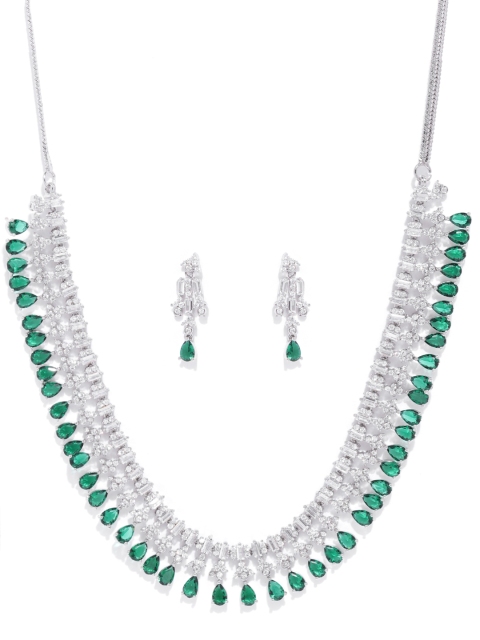 

Melani Borsa Green Silver-Plated Handcrafted CZ Stone-Studded Jewellery Set