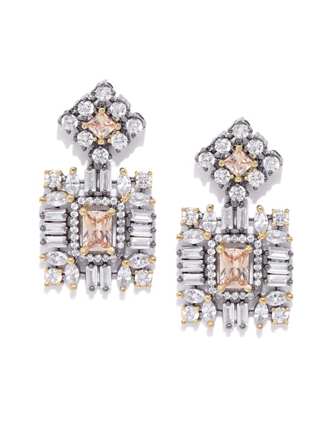 

Melani Borsa Gunmetal-Toned Gold-Plated CZ Studded Handcrafted Geometric Drop Earrings, Metallic