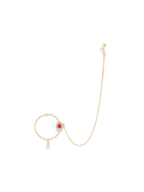 

Melani Borsa Pink Gold-Plated Kundan & Stone Studded Chained Nose Ring